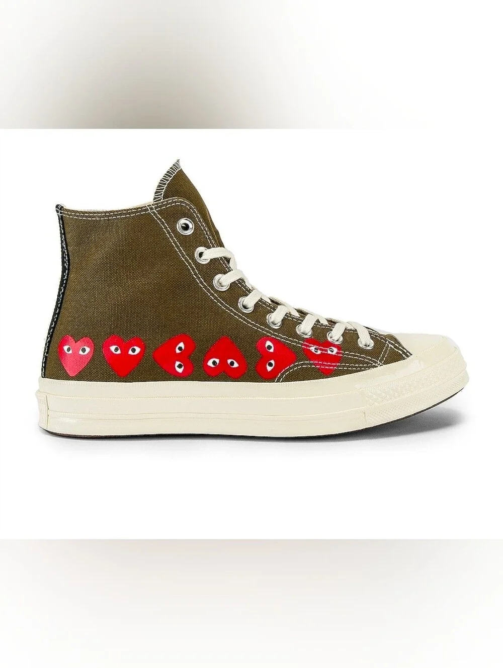 Converse Olive Green High Top Sneakers with Red Heart Accents